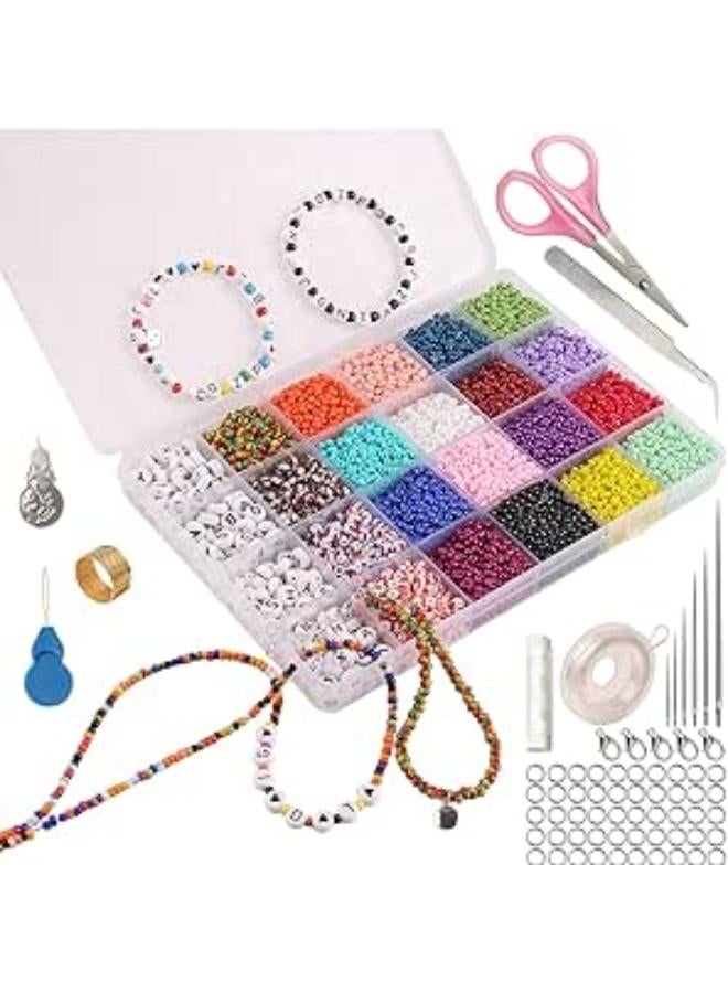 Christia Bella 10000 Pcs Seed Beads Glass Beads for Jewellery Making Kids with Elastic String Alphabet Beads for DIY Bracelet Necklaces Jewelry Making Supplies Kit